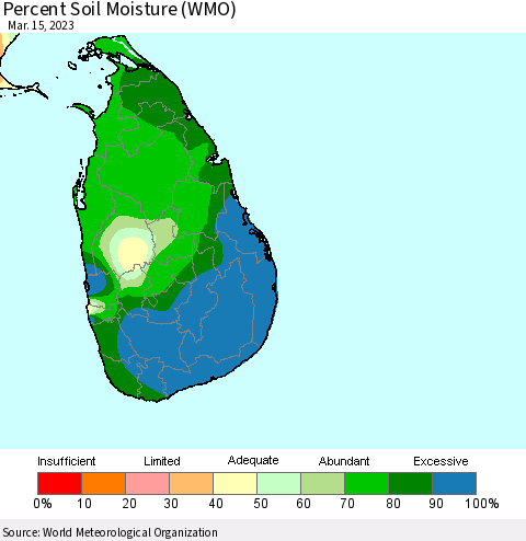Sri Lanka Percent Soil Moisture (WMO) Thematic Map For 3/11/2023 - 3/15/2023