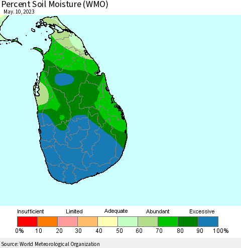 Sri Lanka Percent Soil Moisture (WMO) Thematic Map For 5/6/2023 - 5/10/2023
