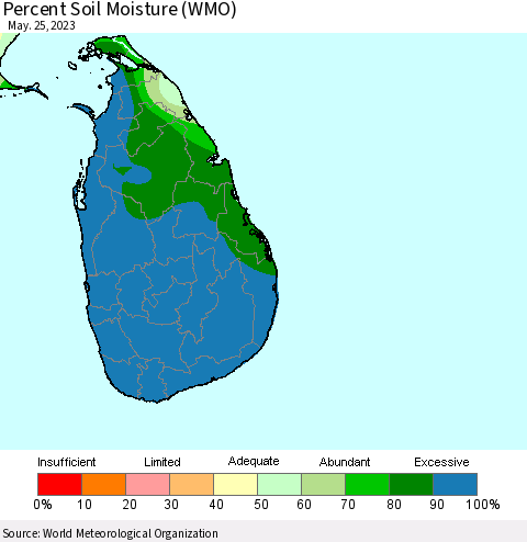 Sri Lanka Percent Soil Moisture (WMO) Thematic Map For 5/21/2023 - 5/25/2023