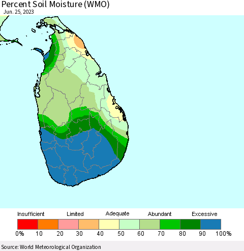 Sri Lanka Percent Soil Moisture (WMO) Thematic Map For 6/21/2023 - 6/25/2023