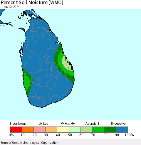 Sri Lanka Percent Soil Moisture (WMO) Thematic Map For 1/6/2024 - 1/10/2024