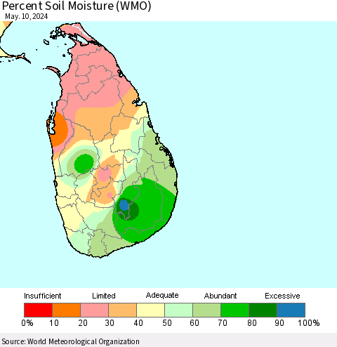 Sri Lanka Percent Soil Moisture (WMO) Thematic Map For 5/6/2024 - 5/10/2024