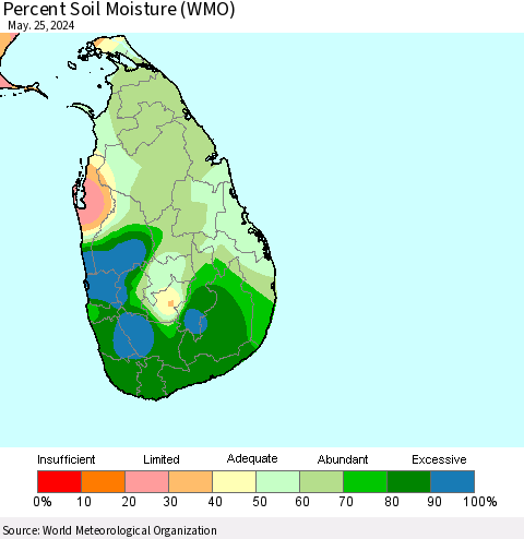 Sri Lanka Percent Soil Moisture (WMO) Thematic Map For 5/21/2024 - 5/25/2024