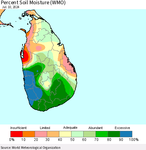 Sri Lanka Percent Soil Moisture (WMO) Thematic Map For 7/6/2024 - 7/10/2024