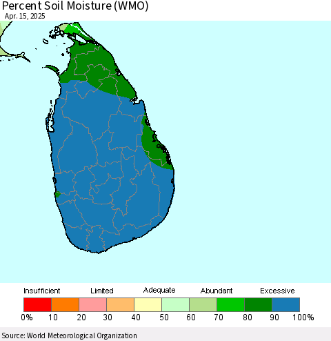 Sri Lanka Percent Soil Moisture (WMO) Thematic Map For 4/11/2025 - 4/15/2025