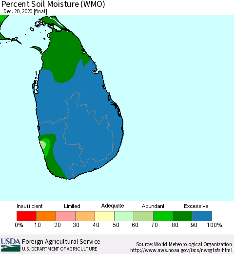 Sri Lanka Percent Soil Moisture (WMO) Thematic Map For 12/14/2020 - 12/20/2020