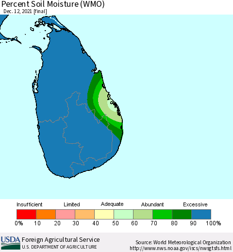 Sri Lanka Percent Soil Moisture (WMO) Thematic Map For 12/6/2021 - 12/12/2021