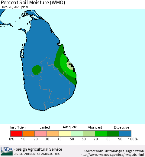 Sri Lanka Percent Soil Moisture (WMO) Thematic Map For 12/20/2021 - 12/26/2021