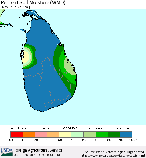 Sri Lanka Percent Soil Moisture (WMO) Thematic Map For 5/9/2022 - 5/15/2022