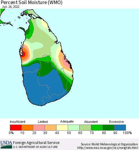 Sri Lanka Percent Soil Moisture (WMO) Thematic Map For 6/20/2022 - 6/26/2022
