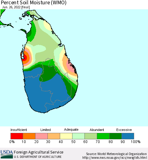 Sri Lanka Percent Soil Moisture (WMO) Thematic Map For 6/20/2022 - 6/26/2022