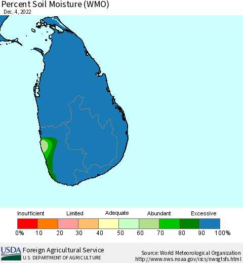 Sri Lanka Percent Soil Moisture (WMO) Thematic Map For 11/28/2022 - 12/4/2022