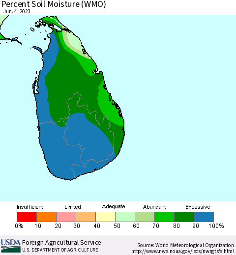 Sri Lanka Percent Soil Moisture (WMO) Thematic Map For 5/29/2023 - 6/4/2023