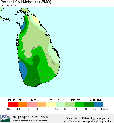 Sri Lanka Percent Soil Moisture (WMO) Thematic Map For 6/12/2023 - 6/18/2023