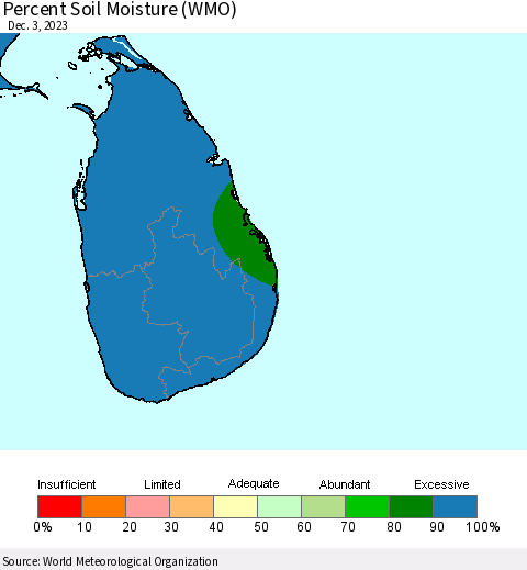 Sri Lanka Percent Soil Moisture (WMO) Thematic Map For 11/27/2023 - 12/3/2023