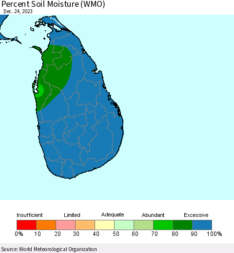 Sri Lanka Percent Soil Moisture (WMO) Thematic Map For 12/18/2023 - 12/24/2023