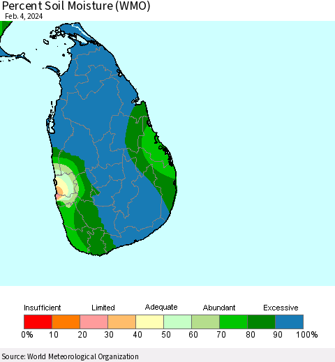 Sri Lanka Percent Soil Moisture (WMO) Thematic Map For 1/29/2024 - 2/4/2024