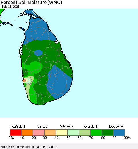 Sri Lanka Percent Soil Moisture (WMO) Thematic Map For 2/5/2024 - 2/11/2024