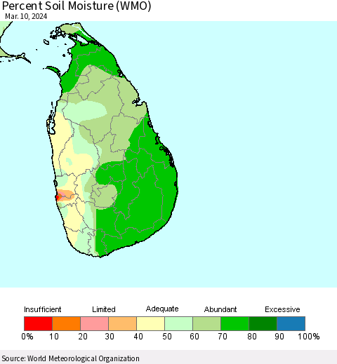 Sri Lanka Percent Soil Moisture (WMO) Thematic Map For 3/4/2024 - 3/10/2024