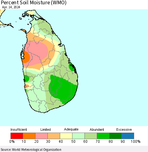 Sri Lanka Percent Soil Moisture (WMO) Thematic Map For 4/8/2024 - 4/14/2024