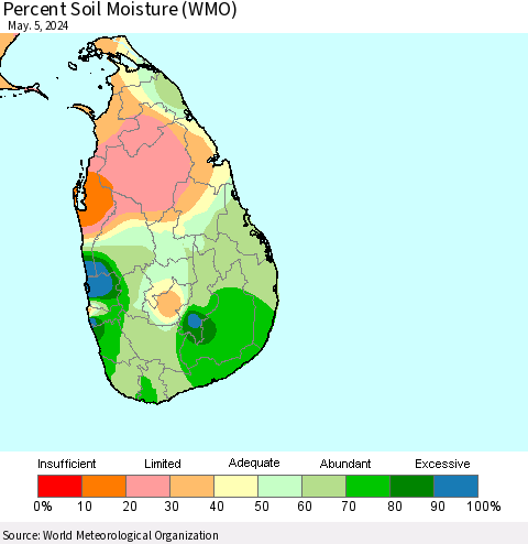Sri Lanka Percent Soil Moisture (WMO) Thematic Map For 4/29/2024 - 5/5/2024