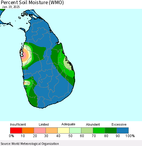 Sri Lanka Percent Soil Moisture (WMO) Thematic Map For 1/13/2025 - 1/19/2025