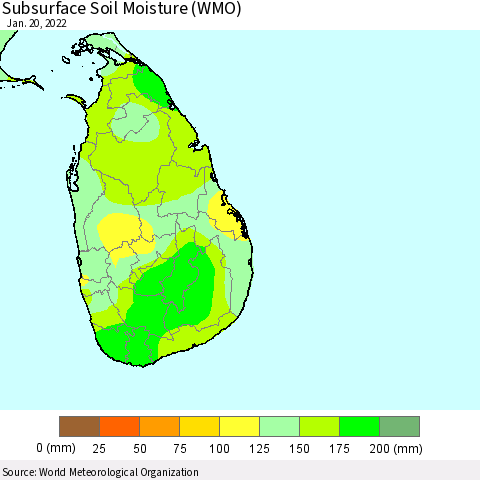 Sri Lanka Subsurface Soil Moisture (WMO) Thematic Map For 1/16/2022 - 1/20/2022