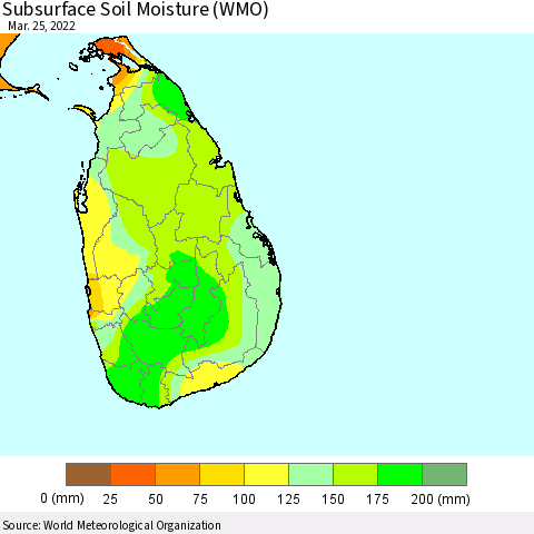 Sri Lanka Subsurface Soil Moisture (WMO) Thematic Map For 3/21/2022 - 3/25/2022
