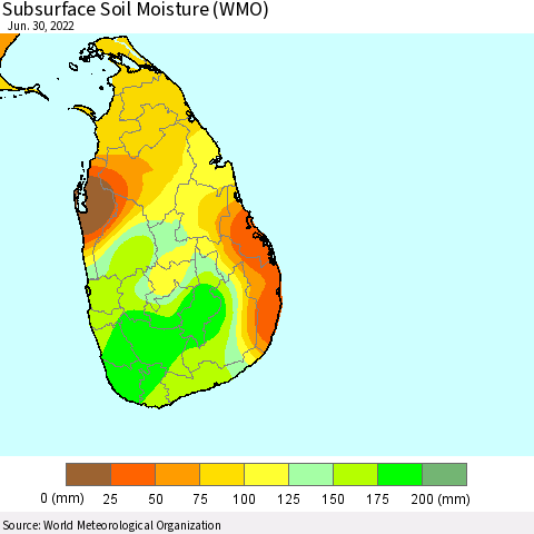 Sri Lanka Subsurface Soil Moisture (WMO) Thematic Map For 6/26/2022 - 6/30/2022