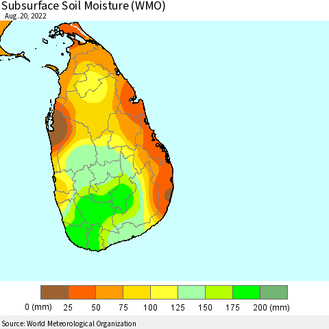 Sri Lanka Subsurface Soil Moisture (WMO) Thematic Map For 8/16/2022 - 8/20/2022