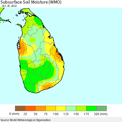 Sri Lanka Subsurface Soil Moisture (WMO) Thematic Map For 10/16/2022 - 10/20/2022