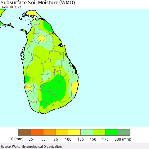 Sri Lanka Subsurface Soil Moisture (WMO) Thematic Map For 11/26/2022 - 11/30/2022