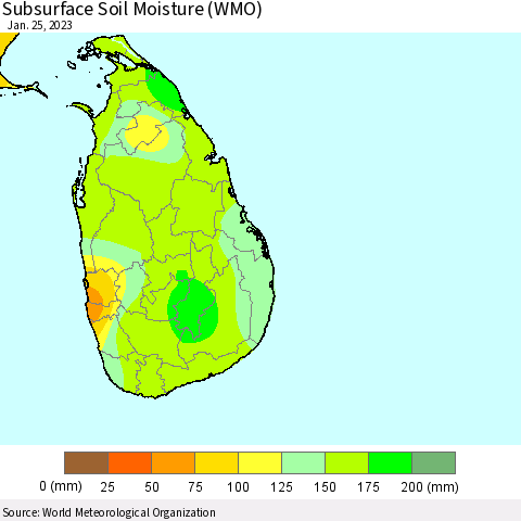 Sri Lanka Subsurface Soil Moisture (WMO) Thematic Map For 1/21/2023 - 1/25/2023