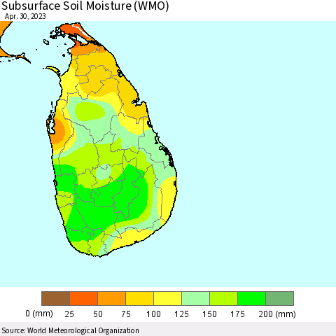 Sri Lanka Subsurface Soil Moisture (WMO) Thematic Map For 4/26/2023 - 4/30/2023