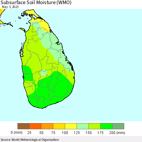 Sri Lanka Subsurface Soil Moisture (WMO) Thematic Map For 5/1/2023 - 5/5/2023