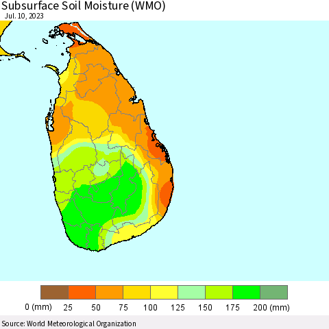 Sri Lanka Subsurface Soil Moisture (WMO) Thematic Map For 7/6/2023 - 7/10/2023