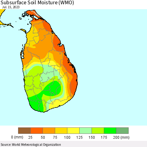 Sri Lanka Subsurface Soil Moisture (WMO) Thematic Map For 7/11/2023 - 7/15/2023