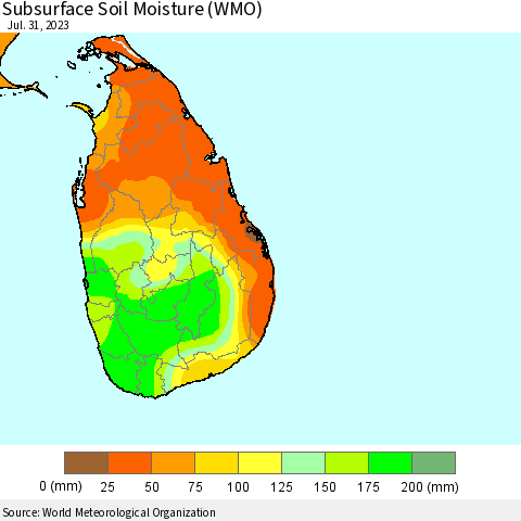 Sri Lanka Subsurface Soil Moisture (WMO) Thematic Map For 7/26/2023 - 7/31/2023