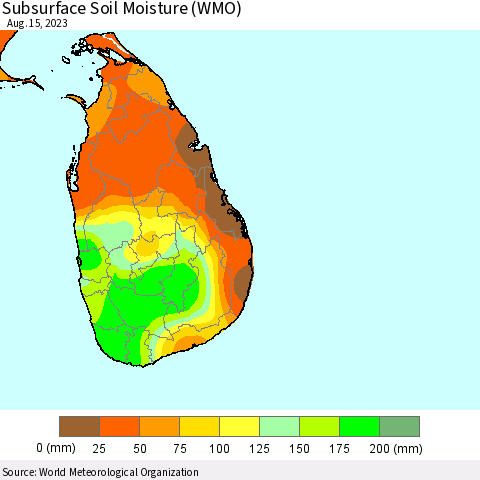 Sri Lanka Subsurface Soil Moisture (WMO) Thematic Map For 8/11/2023 - 8/15/2023