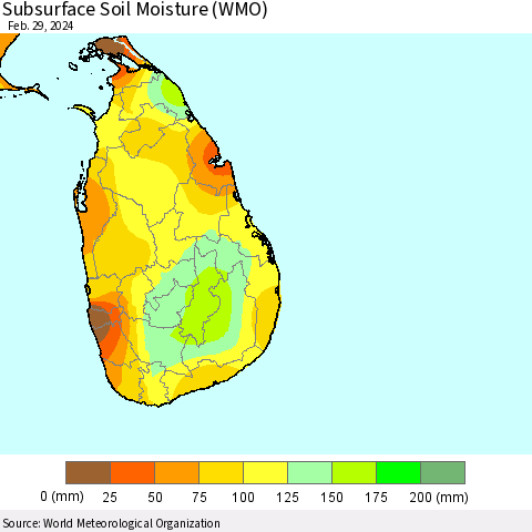 Sri Lanka Subsurface Soil Moisture (WMO) Thematic Map For 2/26/2024 - 2/29/2024