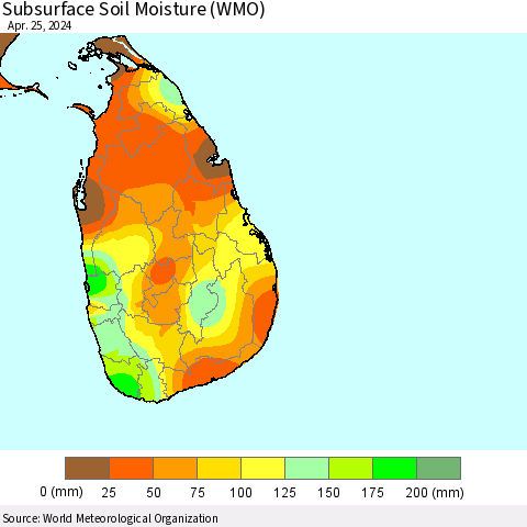 Sri Lanka Subsurface Soil Moisture (WMO) Thematic Map For 4/21/2024 - 4/25/2024