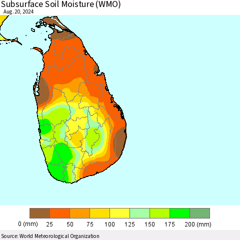Sri Lanka Subsurface Soil Moisture (WMO) Thematic Map For 8/16/2024 - 8/20/2024
