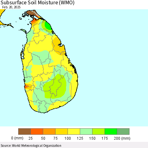 Sri Lanka Subsurface Soil Moisture (WMO) Thematic Map For 2/16/2025 - 2/20/2025