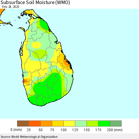Sri Lanka Subsurface Soil Moisture (WMO) Thematic Map For 2/26/2025 - 2/28/2025