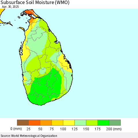 Sri Lanka Subsurface Soil Moisture (WMO) Thematic Map For 4/26/2025 - 4/30/2025