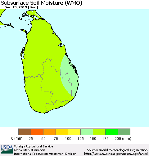 Sri Lanka Subsurface Soil Moisture (WMO) Thematic Map For 12/9/2019 - 12/15/2019