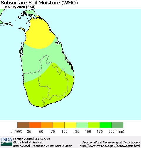 Sri Lanka Subsurface Soil Moisture (WMO) Thematic Map For 1/6/2020 - 1/12/2020