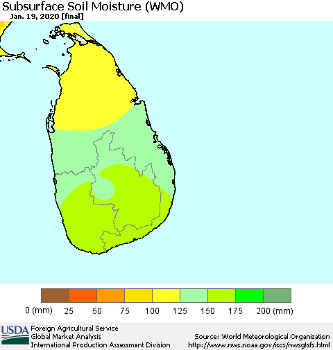 Sri Lanka Subsurface Soil Moisture (WMO) Thematic Map For 1/13/2020 - 1/19/2020