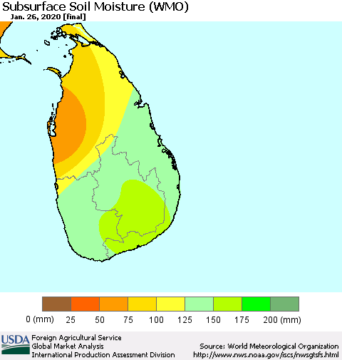 Sri Lanka Subsurface Soil Moisture (WMO) Thematic Map For 1/20/2020 - 1/26/2020