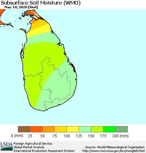 Sri Lanka Subsurface Soil Moisture (WMO) Thematic Map For 5/4/2020 - 5/10/2020